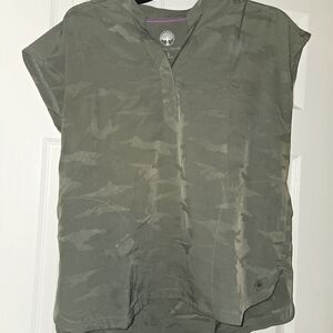 Women's Healing Hands Oversized Camo Olive Scrub Top